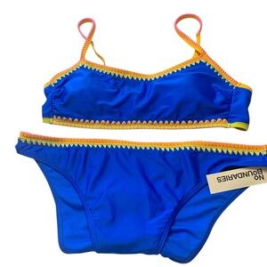No Boundaries NWT Bikini Set Size L Top, 14 Bottom Blue w Embroidery